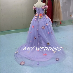 高品質！カラードレス 薄紫 フィッシュテール 花モチーフ 可愛い  プリンセスライン  花嫁 6枚目の画像