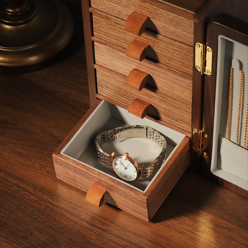 送料無料】引き出し付き大型木製ジュエリーボックス 多層無垢材