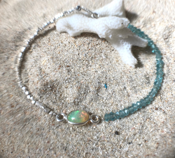 【10月誕生石】Simply Opal Silver Bracelet☆【銀枠】オパール&アパタイト 20枚目の画像