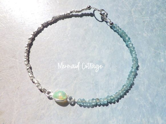 【10月誕生石】Simply Opal Silver Bracelet☆【銀枠】オパール&アパタイト 2枚目の画像