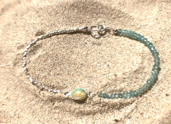 【10月誕生石】Simply Opal Silver Bracelet☆【銀枠】オパール&アパタイト 15枚目の画像