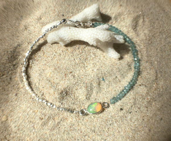 【10月誕生石】Simply Opal Silver Bracelet☆【銀枠】オパール&アパタイト 18枚目の画像