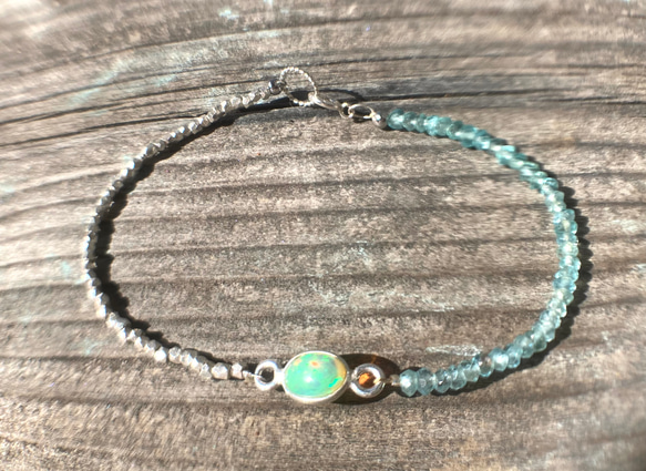 【10月誕生石】Simply Opal Silver Bracelet☆【銀枠】オパール&アパタイト 13枚目の画像