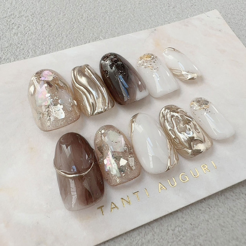 結婚式 ネイルチップ ブライダル ウェディング ブラウン 茶色