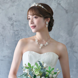 フローラルブーケ淡水パールネックレスセット･ゴールド(FPN-20g)|花嫁 ウエディング 結婚式 花 小枝 ナチュラル 5枚目の画像