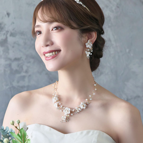 フローラルブーケ淡水パールネックレスset・ゴールド FPN-20g