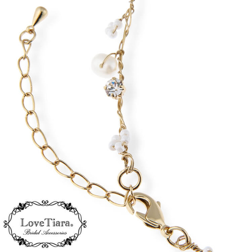 販売終了】フローラルブーケ淡水パールネックレス&ピアスset・ゴールド