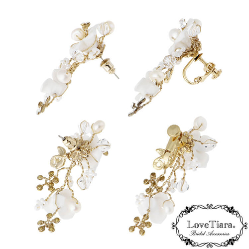 販売終了】フローラルブーケ淡水パールネックレス&ピアスset・ゴールド