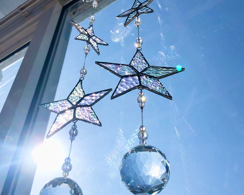 ステンドグラス　大　オーロラガラス　アンティーク　サンキャッチャー ステンドグラス 大 オーロラガラス アンティーク サンキャッチャー