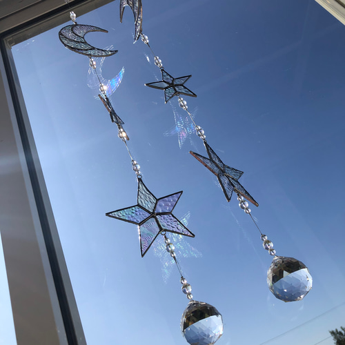 ステンドグラス 大 オーロラガラス アンティーク サンキャッチャー