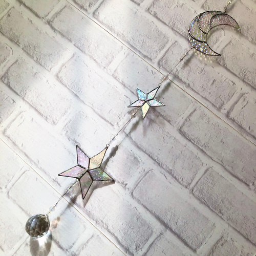 ステンドグラス　大　オーロラガラス　アンティーク　サンキャッチャー ステンドグラス 大 オーロラガラス アンティーク サン