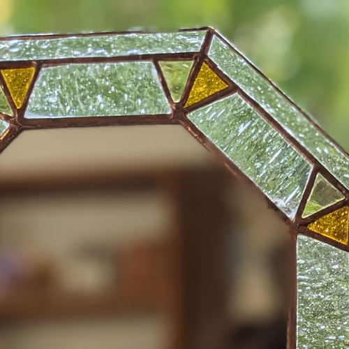 ☆ステンドグラス☆八角形の鏡 クリアアンバー その他インテリア雑貨
