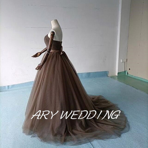 高品質！コーヒーの色 3wayウエディング カラードレス 取り外しオフ  