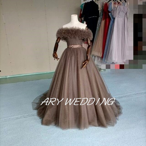 高品質！コーヒーの色 3wayウエディング カラードレス 取り外しオフ  