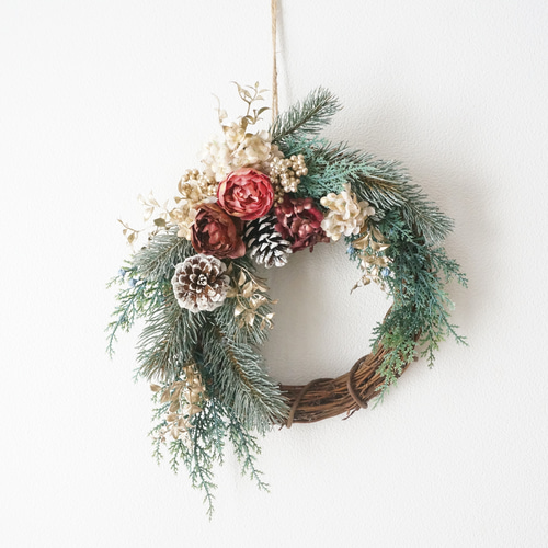 限定一点物】ロマンティックローズのクリスマスリース アートフラワー  