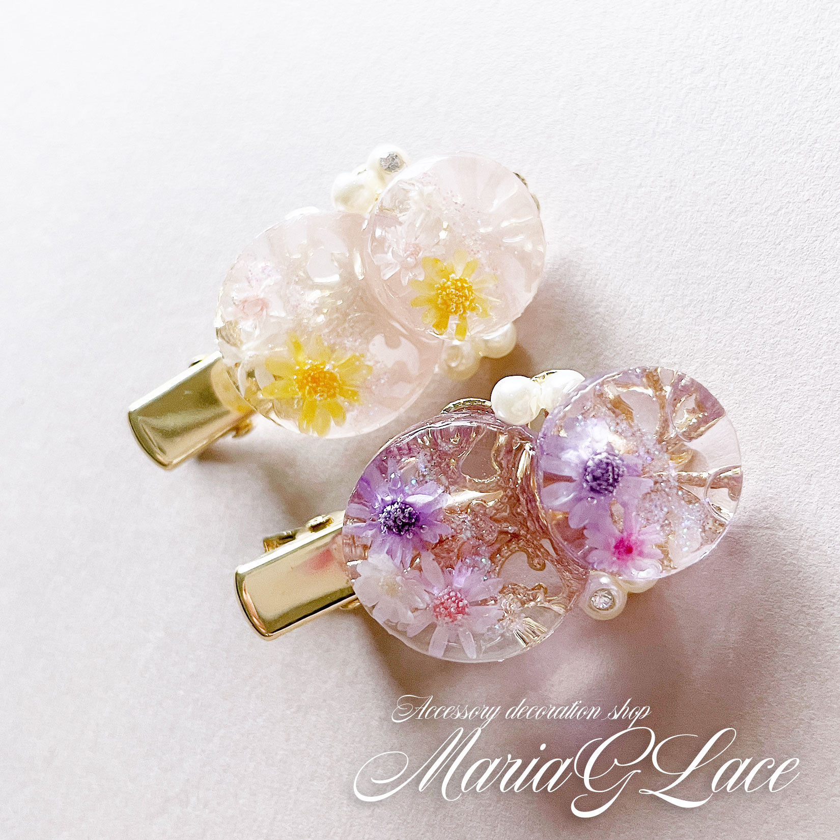 ボタニカルフラワーレジンヘアアクセサリーセット