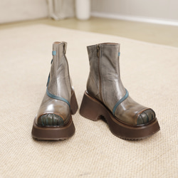 秋冬女式真皮鞋厚底鞋舒適高跟靴短靴22.5公分-25.5公分#858⭐免運費⭐ 第16張的照片