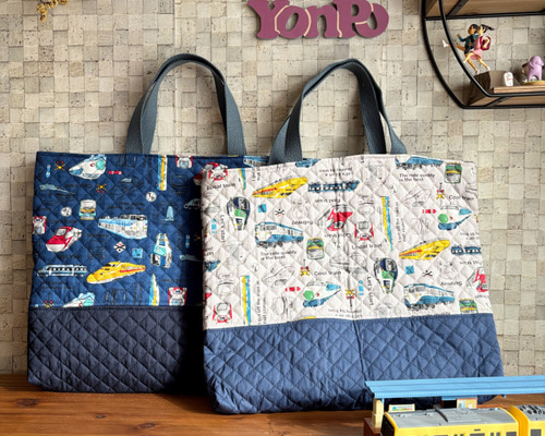 サイズオーダー可】電車柄キルティングレッスンバッグB【入園入学に