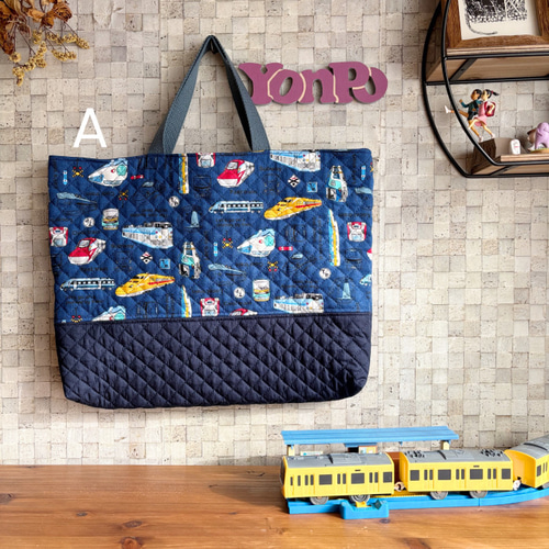 サイズオーダー可】電車柄キルティングレッスンバッグB【入園入学に
