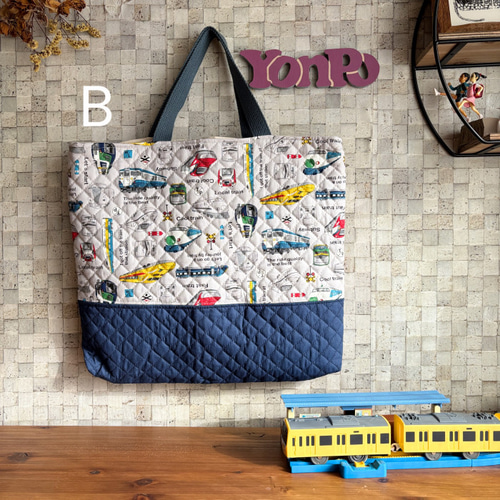 サイズオーダー可】電車柄キルティングレッスンバッグB【入園入学に