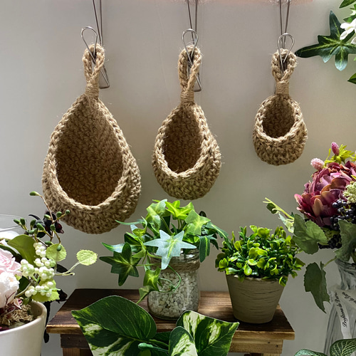小さなハンギングバスケット☆麻紐☆ナチュラル☆3点セット その他