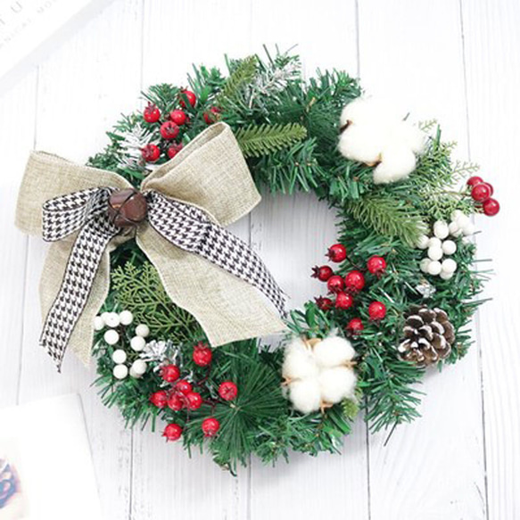 [早割クリスマス2023]クリスマスリース 玄関 グリーン ベルクリスマスプレゼント Christmas wreath 1枚目の画像