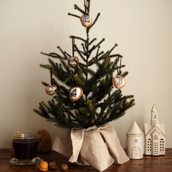 くるみの殻を使った手刺繍のクリスマスオーナメント-Cセット