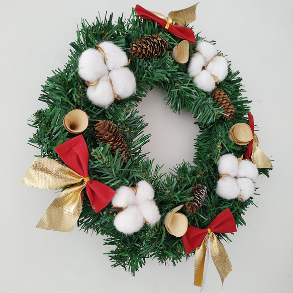 [早割クリスマス2023]クリスマスリース 玄関 綿リボン クリスマスプレゼント Christmas wreath 6枚目の画像