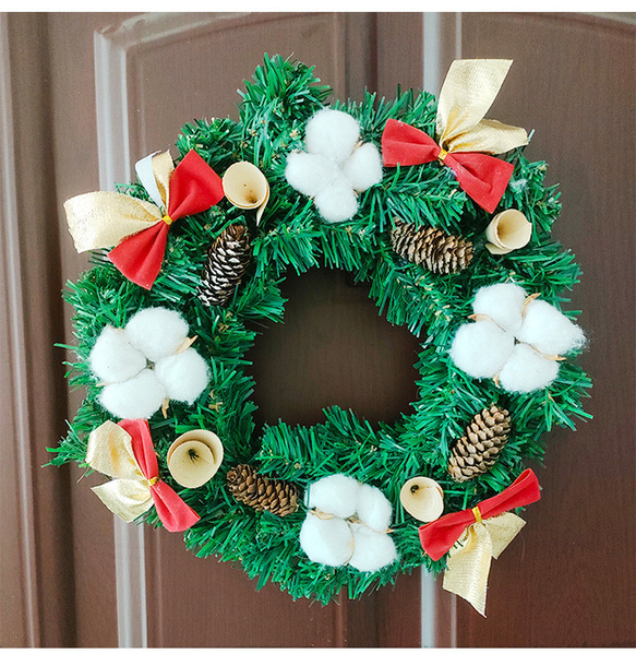 [早割クリスマス2023]クリスマスリース 玄関 綿リボン クリスマスプレゼント Christmas wreath 3枚目の画像