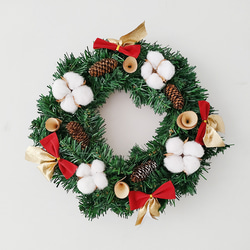 [早割クリスマス2023]クリスマスリース 玄関 綿リボン クリスマスプレゼント Christmas wreath 1枚目の画像
