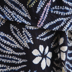 ◇現代 有松鳴海絞　浴衣◇【濃紺 桃黄】スターマインのような大輪の花が大人かっこいい　裄69ｃｍ　木綿浴衣　 18枚目の画像