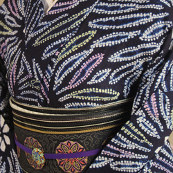 ◇現代 有松鳴海絞　浴衣◇【濃紺 桃黄】スターマインのような大輪の花が大人かっこいい　裄69ｃｍ　木綿浴衣　 6枚目の画像