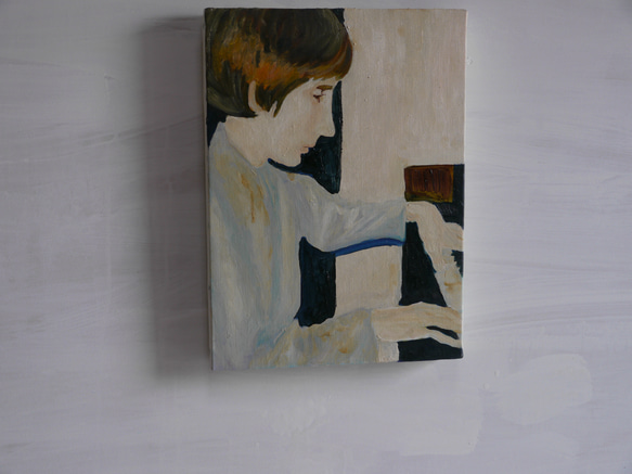 原画「ピアノの練習をする白人少年」F4・油彩 3枚目の画像