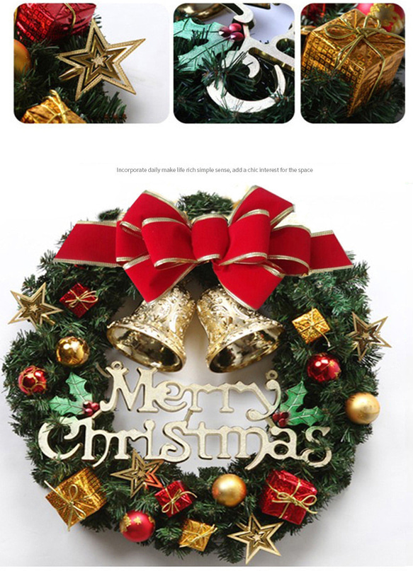 [早割クリスマス2023]クリスマスリース 玄関 ダブルベルクリスマスプレゼント Christmas wreath 4枚目の画像