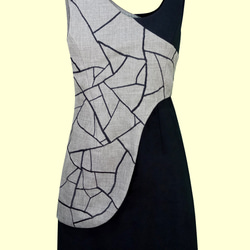 【RE-:Petite】 RE刺繡無袖連身裙 | 灰黑拼色 | 慢時尚 | 接單製作 第1張的照片