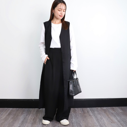 ヨリ yori ダブルフレアジレ ベスト リボン F 黒 ブラック（リボン  