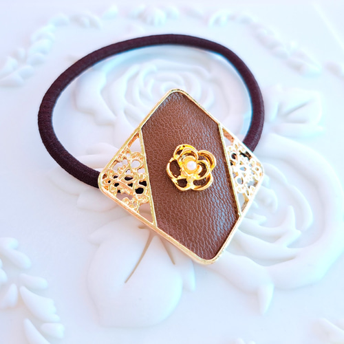 レジンヘアゴムスクエア大人カラーブラウン透け感べっ甲