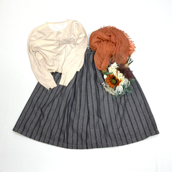 播州織ストライプのギャザースカート　グレー系　by花織［Ｙ2319］ 1枚目の画像