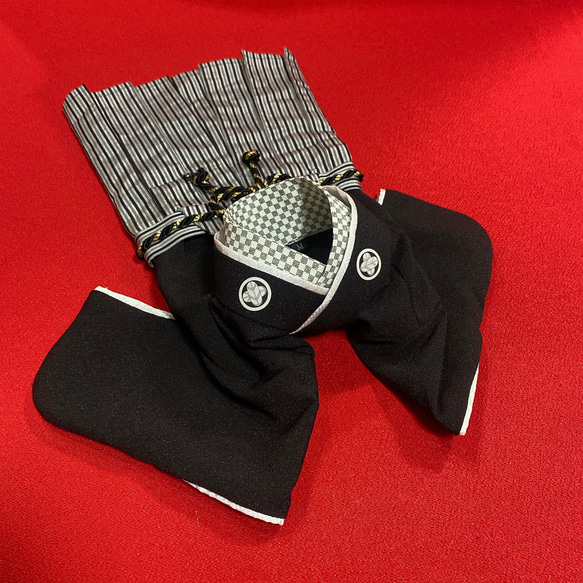 犬の袴✨犬用本格着物&袴セット 黒×グレー 家紋付き ペット服