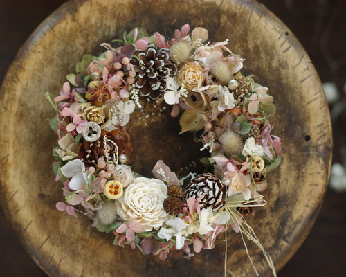 専用＊ハス＆ミモザ　アンティークリース アンティークピンククリスマスリースМ リース nancys 通販 16685279