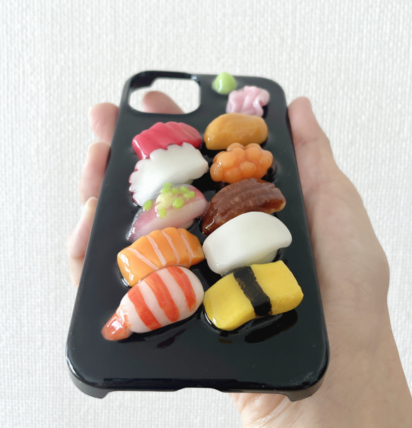 5月いっぱい特別価格 握り寿司のスマホケース 寿司十貫 4枚目の画像