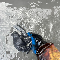 ロンT　ロングスリーブ　オーガニックコットン　泥染×藍染　ハイカラー×たけの花 10枚目の画像
