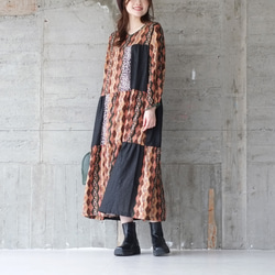 甘くないティアード♡パッチワーク切り替えワンピース（23w-06