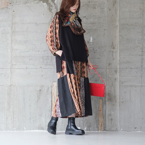 甘くないティアード♡パッチワーク切り替えワンピース（23w-06