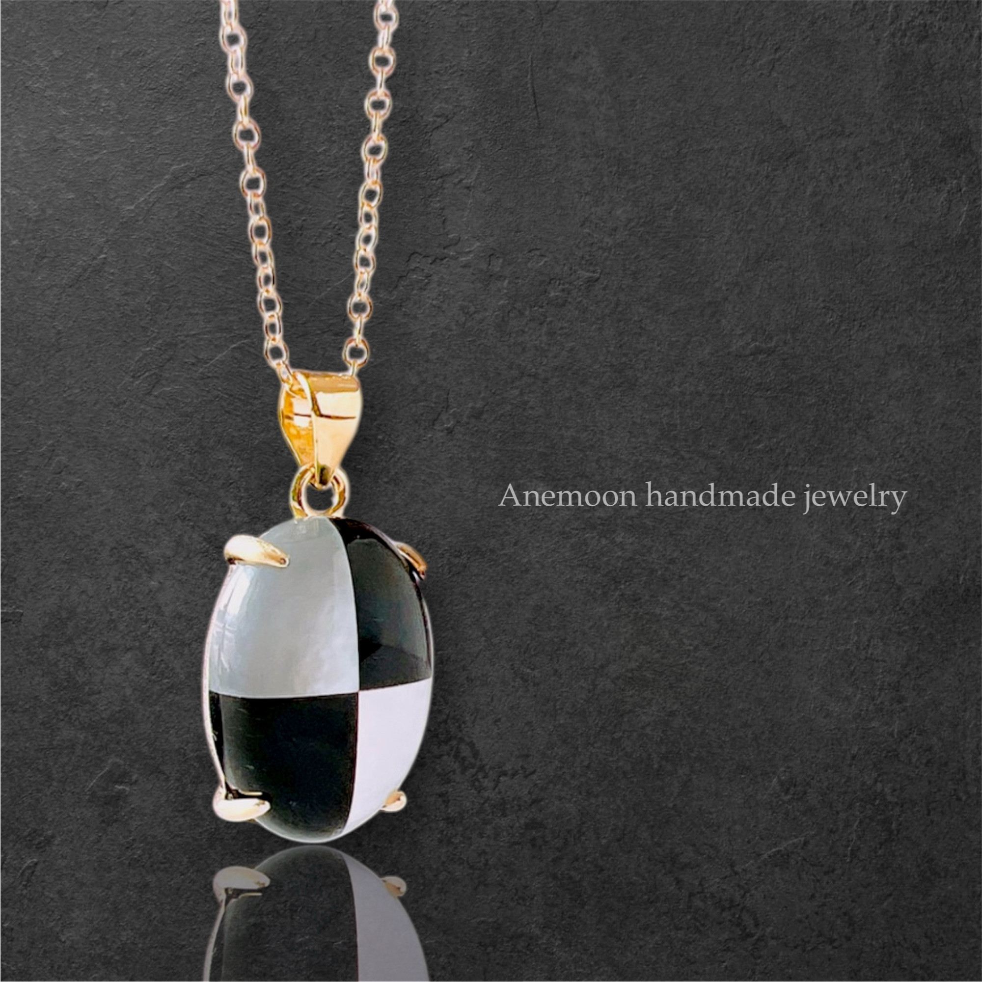 【オニキス×ホワイトシェル14kgf製ネックレス】14×10mm約40cm