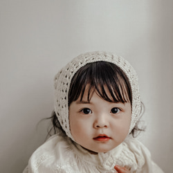 【レース編みが可愛い♡】cotton100% で赤ちゃんの肌にも優しいバブーシュカ（カラー:white） 5枚目の画像