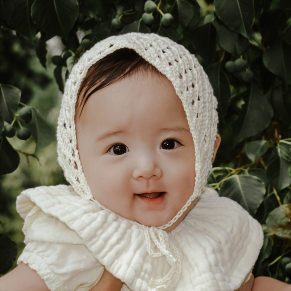 【レース編みが可愛い♡】cotton100% で赤ちゃんの肌にも優しいバブーシュカ（カラー:white） 11枚目の画像