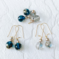 チェコガラスとバロックパール キドニーフックピアス サージカル