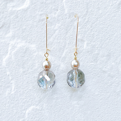 チェコガラスとバロックパール キドニーフックピアス サージカル