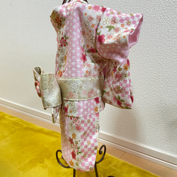 ★新作★⭐︎犬服⭐︎ つまみ細工帯飾り付き 犬用着物　女の子用　桜柄 ピンク 3枚目の画像